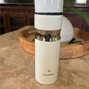 CHANEL Cream and Silver Stainless Steel Travel Tumbler